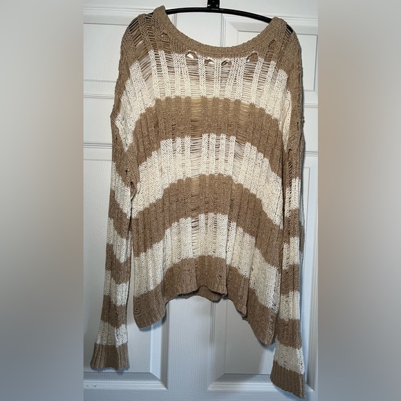 Blu Pepper Sweaters - Blu Pepper Tan and Cream Striped Sweater